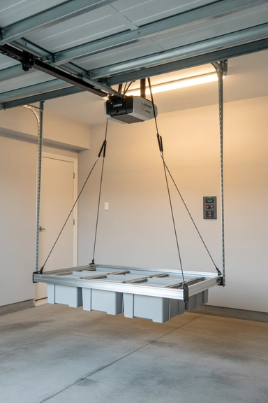 22 Genius Garage Ceiling Storage Ideas to Maximize Overhead Space 8 Motorized Ceiling Lift Systems for Effortless Storage