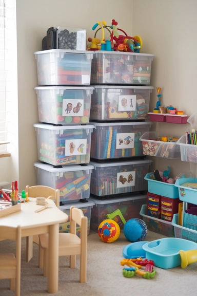 21 ADHD Home Organization Ideas That Actually Work 8 Use Clear, Stackable Storage Bins for Toy and Craft Supplies