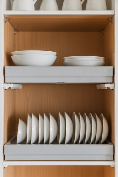 25 Kitchen Cabinet Storage Ideas That Maximize Every Shelf 8 Tiered Shelf Inserts That Double Shelf Levels