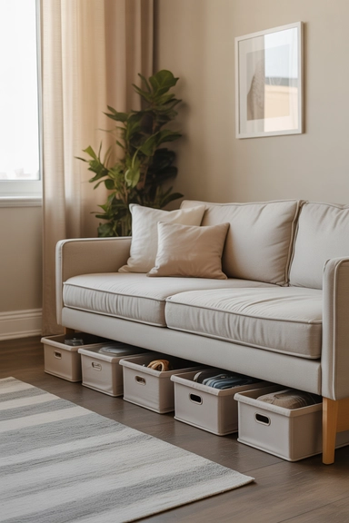 20 Tiny Rental Organization Hacks Designed for Tight Rental Spaces 8 Use Under-Furniture Space Without Lowering Visual Weight