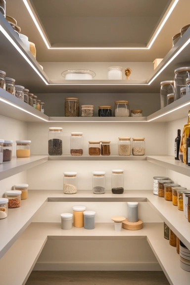 20 Walk-In Pantry Organization Ideas For Real Homes 9 Incorporate LED Strip Lighting Under Each Shelf