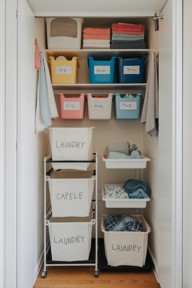 21 ADHD Home Organization Ideas That Actually Work 9 Incorporate a Rolling Laundry Station with Sorters and Hampers