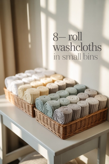 21 Smart Linen Closet Organizing Ideas for a Clutter-Free Home 9 Roll Washcloths in Small Bins