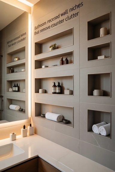 22 Vertical Storage Ideas That Reclaim Floor Space and Clear Visual Clutter 9 Bathroom Recessed Wall Niches That Remove Counter Clutter