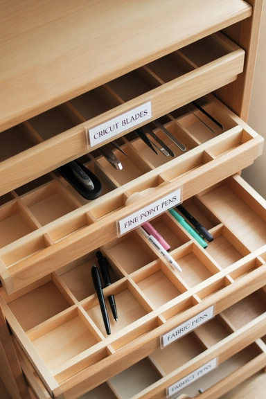 19 Cricut Organization Ideas That Keep Supplies Accessible 9 Dedicated Drawers for Cricut Blades and Pens
