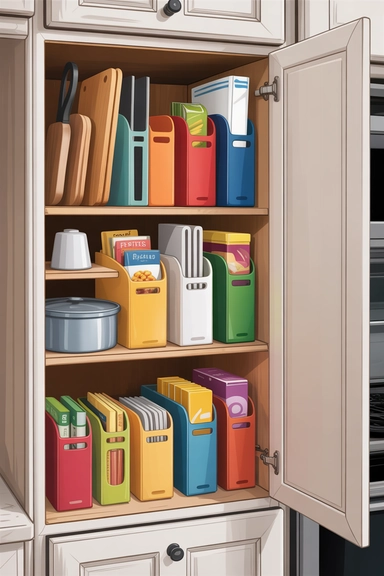 Magazine Holders Turned into Vertical Pantry Dividers