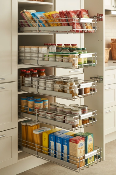 25 Kitchen Cabinet Storage Ideas That Maximize Every Shelf 9 Pull-Out Baskets for Pantry-Style Cabinets