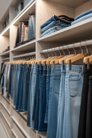 22 Jean Storage Ideas That Prevent Piles and Creases 9 Separating Jeans by Wear Frequency
