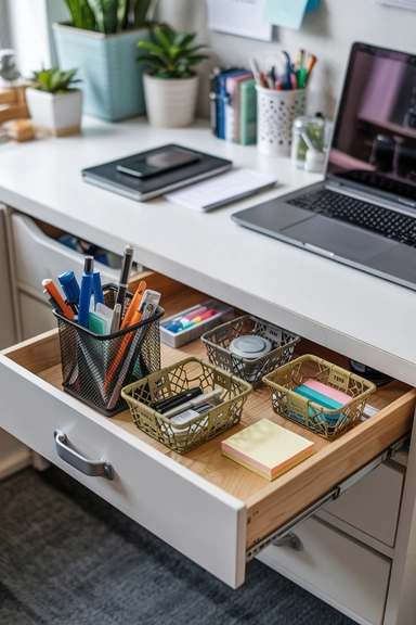 22 Smart Ways to Organize With Cheap Baskets That Instantly Reduce Clutter 10 DESK DRAWER BASKETS FOR OFFICE SUPPLIES