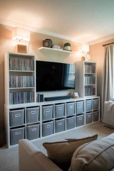Incorporate Built-In Shelves Around the TV for Vertical Storage