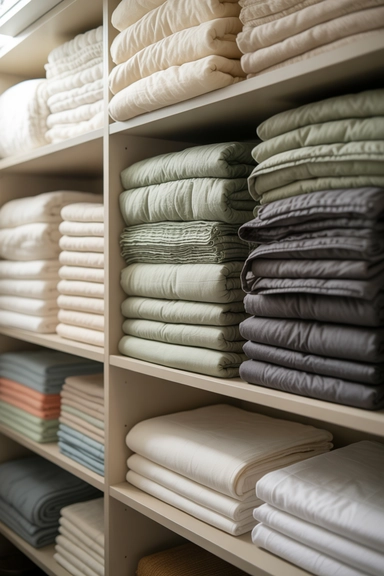 21 Smart Linen Closet Organizing Ideas for a Clutter-Free Home 10 Stack Blankets on Upper Shelves