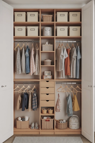 21 Kids Closet Organization Ideas That Keep Toys and Clothes Under Control 10 Vertical Storage That Uses Full Closet Height
