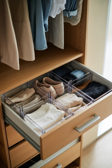 23 Outside-of-the-Box Organizing Hacks That Transform Your Home 10 Using Clear Acrylic Drawer Dividers for Customized Closet Organization