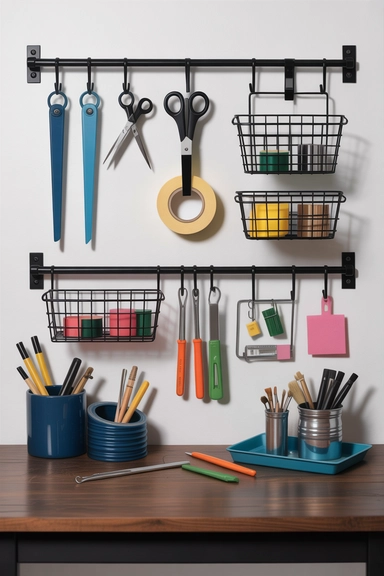 21 IKEA Craft Room Hacks That Keep Supplies Perfectly Organized 10 FINTORP Rail Systems for Hanging Tool and Tape Stations