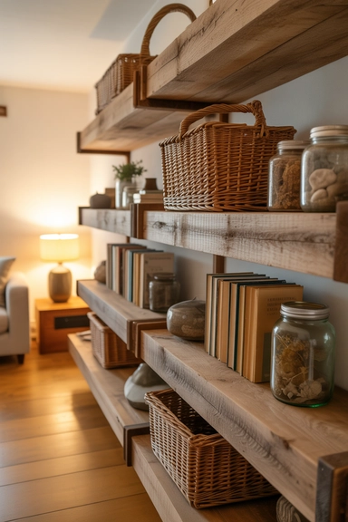 Floating Shelves Made from Reclaimed Wooden Planks