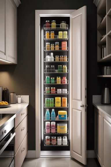 Vertical Door-Mounted Shelving for Everyday Items