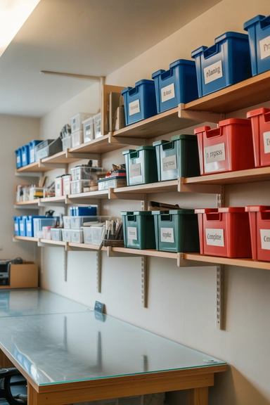 19 Cricut Organization Ideas That Keep Supplies Accessible 10 Wall Shelving for Project Bins and Materials