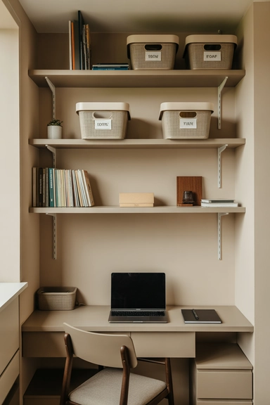 Home Office Storage Ideas That Keep Workspaces Clear 2 Create Vertical Storage to Free Desk Space