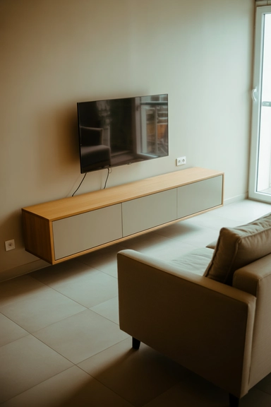 25 Small Living Room Storage Ideas That Reduce Visual Clutter 2 Floating Media Consoles That Clear the Visual Floor Line
