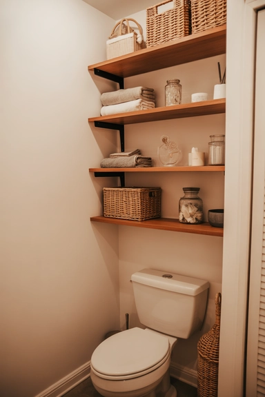 Floating Wood Shelves That Add Warmth and Storage
