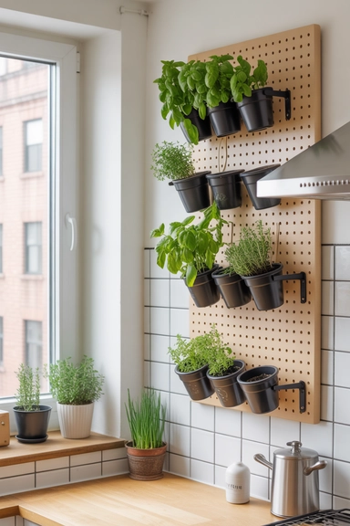 21 Pegboard Organization Ideas That Actually Work 2 Kitchen Pegboard Wall for Vertical Herb Gardens