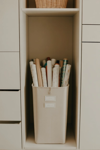 21 Gift Wrap Storage Ideas That Keep Supplies Organized 2 Vertical Wrapping Paper Bin System