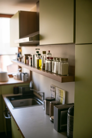 Wall-Mounted Shelves That Remove Daily Items from the Counter