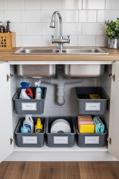 Zoned Storage That Separates Cleaning Supplies From Tools