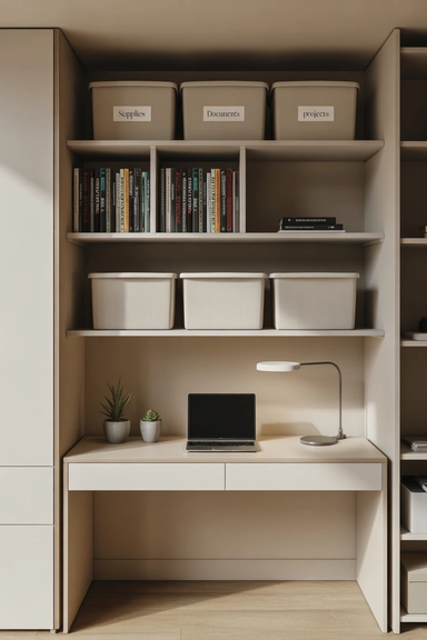 Home Office Storage Ideas That Keep Workspaces Clear 11 Add Vertical Shelving Above the Desk
