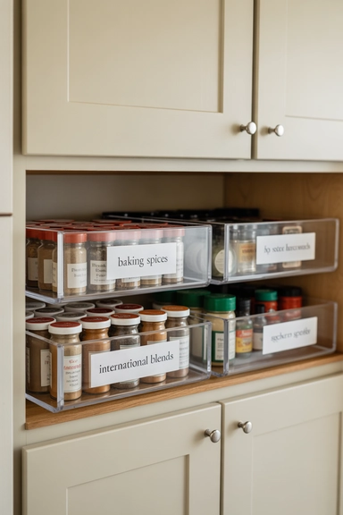 Clear Storage Bins That Group Similar Spices