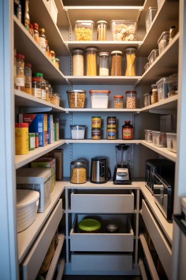Narrow Walk-In Pantry Ideas That Make Tight Spaces Work (22 Smart Layouts) 11 Mixed Storage Heights for Better Accessibility