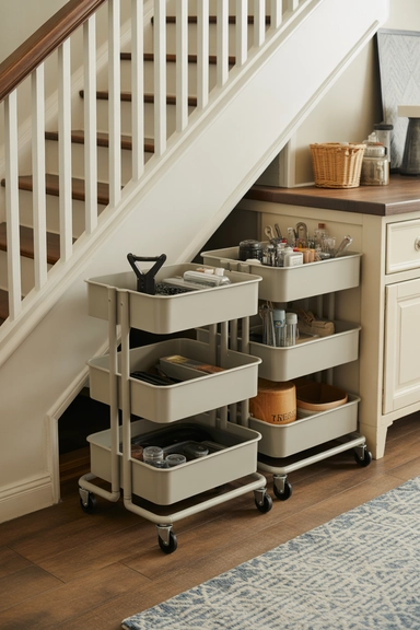 21 Under Stairs Storage Ideas That Turn Dead Space Useful 11 Pull-Out Utility Carts for Flexible Storage