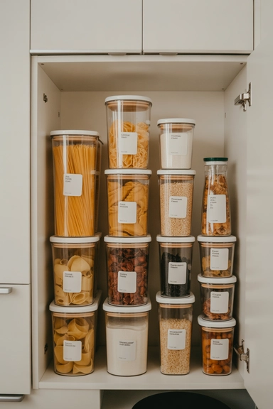 21 Small Kitchen Organization Ideas for Apartments That Actually Work 11 Use Clear Containers to Simplify Pantry Storage
