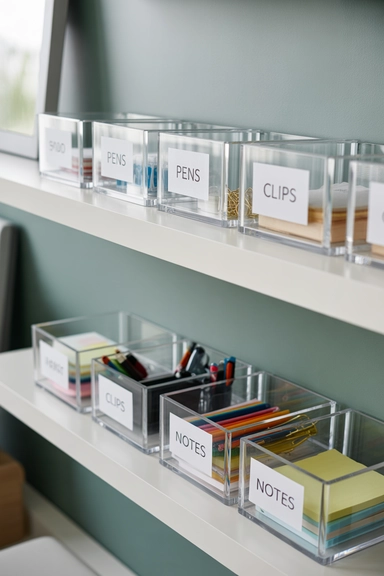 Home Office Storage Ideas That Keep Workspaces Clear 12 Store Office Supplies in Clear Containers
