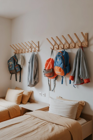 21 Shared Kids Room Organization Ideas That Actually Work 12 Use Wall Hooks for Personal Everyday Items