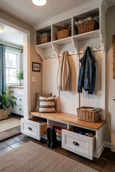 23 Coat Closet Organization Ideas That Actually Work 12 Integrate a Built-In Bench with Hidden Storage