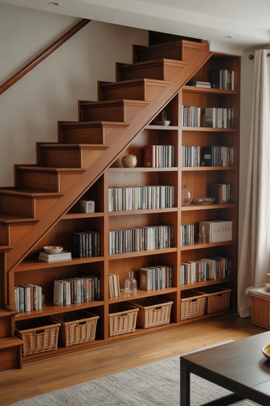 21 Under Stairs Storage Ideas That Turn Dead Space Useful 12 Built-In Bookcases That Use the Stair Depth Fully