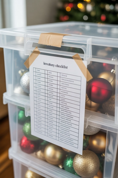 23 Holiday Decoration Storage Ideas That Prevent Chaos Every Year 12 Inventory Checklist Attached to Each Bin