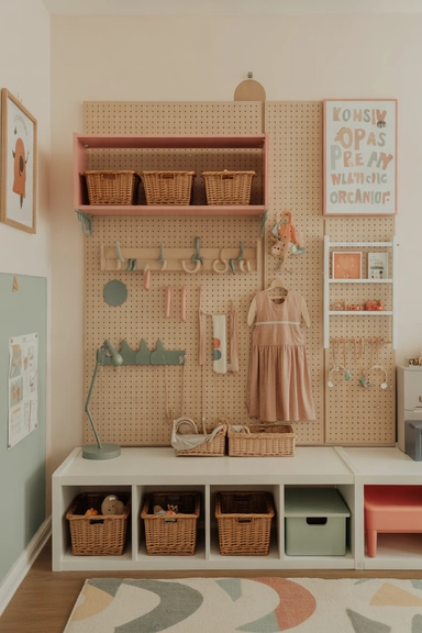 21 Pegboard Organization Ideas That Actually Work 12 Kid’s Playroom Pegboard Zone