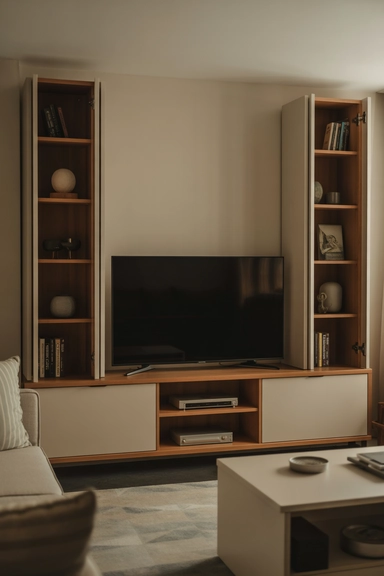 21 TV Stand Storage Ideas That Hide Everyday Mess 12 TV Stands With Vertical Side Cabinets for Extra Concealed Storage