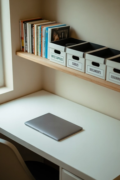 22 Desk Organization Ideas for Small Spaces That Stay Tidy 13 12 Mount a Narrow Shelf for Secondary Storage result 1