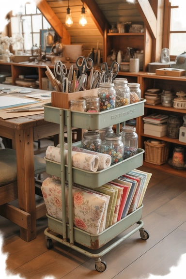 21 Vintage Craft Room Ideas for a Cozy Creative Space 13 Rolling Carts for Flexible Storage