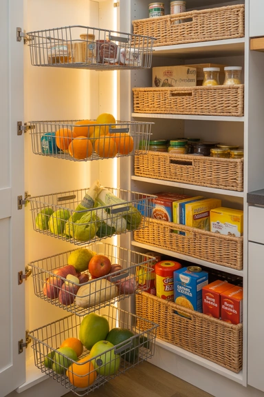 21 Pantry Cabinet Ideas That Make Kitchen Storage Work Harder 13 Pantry Cabinets With Baskets for Flexible Storage