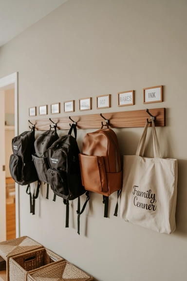 22 Family Command Center Ideas That Organize Daily Life 13 Backpack and Bag Storage Hooks