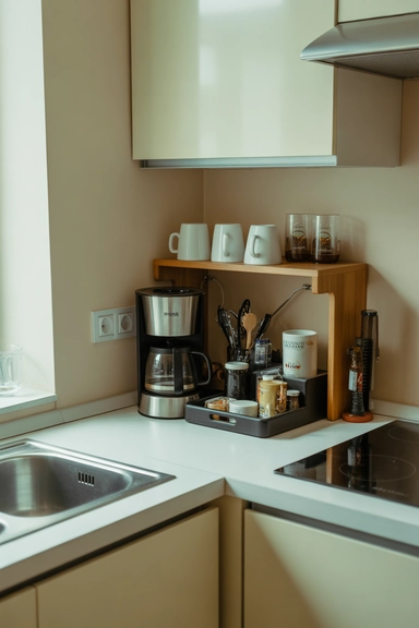 21 Small Kitchen Organization Ideas for Apartments That Actually Work 13 Create a Compact Coffee or Beverage Station