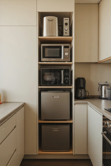 Narrow Pantry Shelves for Compact Appliance Rows
