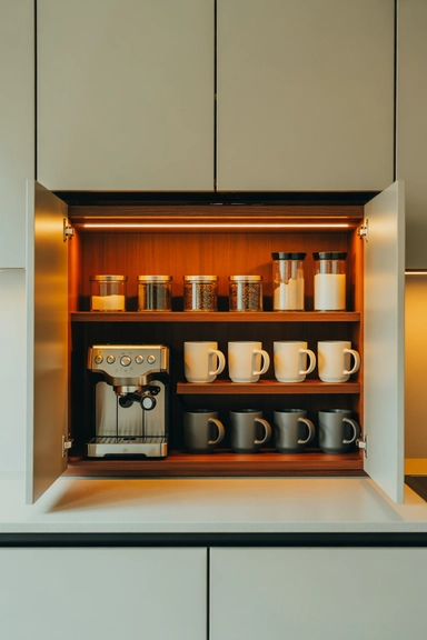 Vertical Shelf Coffee Stations That Stack Storage Efficiently