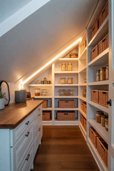 Deep Pantry Shelves With Tiered Risers for Visibility
