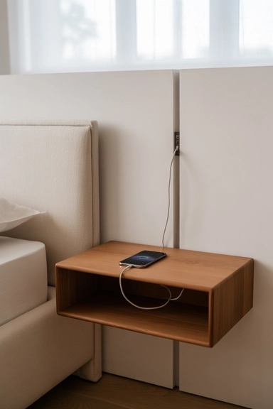 Floating Nightstand Chargers With Hidden Cord Channels
