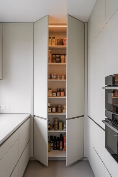 Hidden Corner Pantry Designs for Clean Kitchen Lines